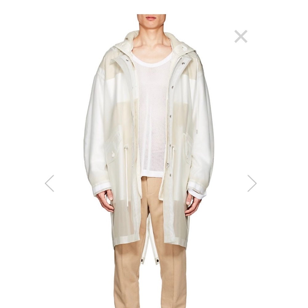 Translucent hooded parka